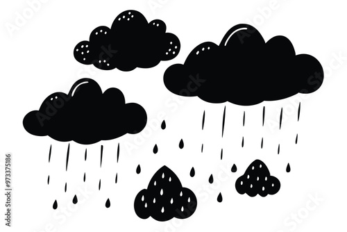 Cloud with rain drop. Outline and silhouette vector illustration isolated on white background. Weather icon. Cloud and raindrops