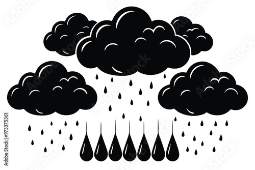 Cloud with rain drop. Outline and silhouette vector illustration isolated on white background. Weather icon. Cloud and raindrops
