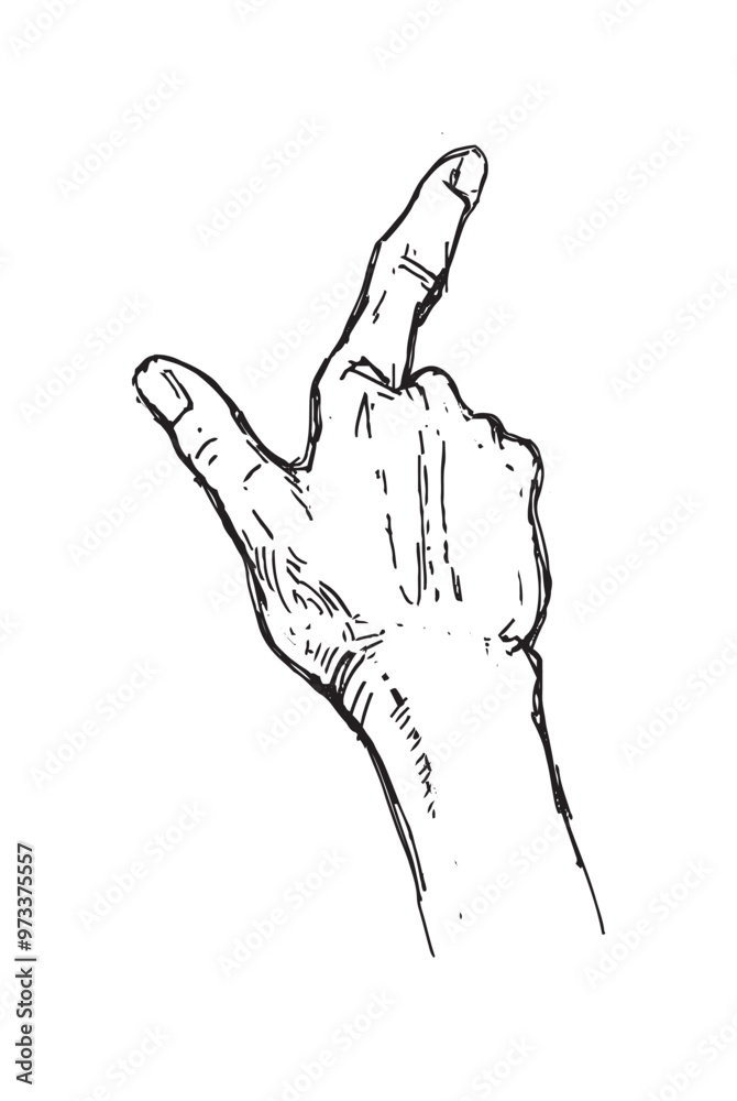 Hand drawn gestures. Pointer finger, strong fist and punch. Handshake ...
