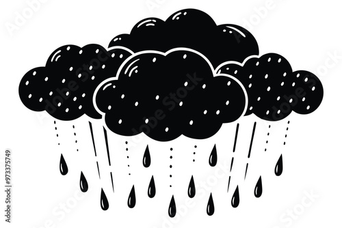 Cloud with rain drop. Outline and silhouette vector illustration isolated on white background. Weather icon. Cloud and raindrops