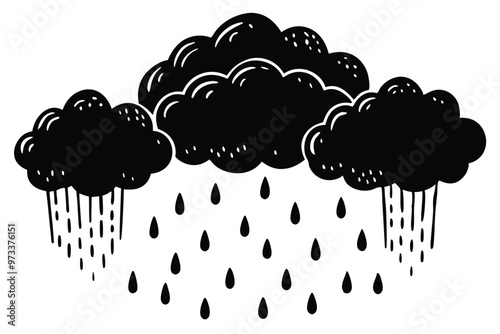 Cloud with rain drop. Outline and silhouette vector illustration isolated on white background. Weather icon. Cloud and raindrops