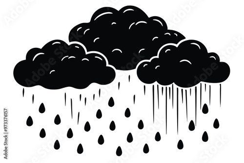 Cloud with rain drop. Outline and silhouette vector illustration isolated on white background. Weather icon. Cloud and raindrops