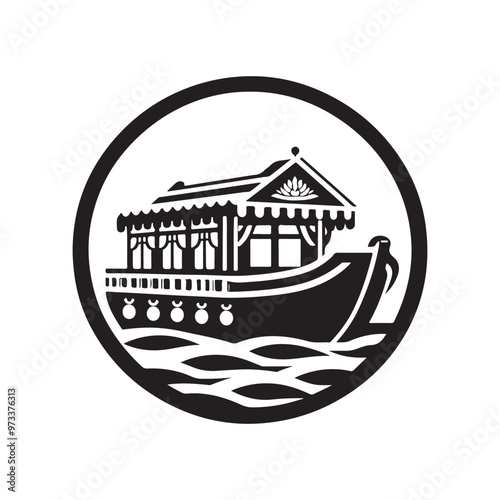 Houseboat Silhouette Vector Illustration - Perfect for Nautical Designs photo