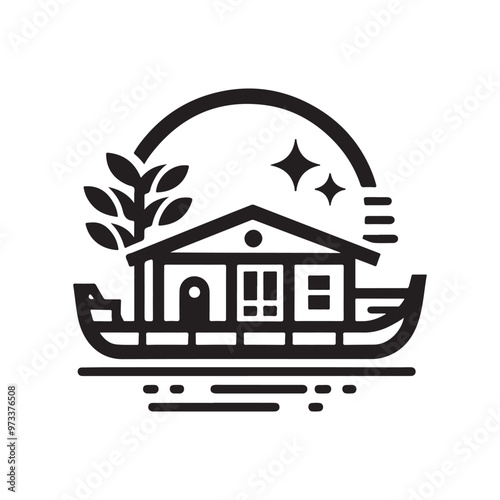 Houseboat Silhouette Vector Illustration - Perfect for Nautical Designs photo