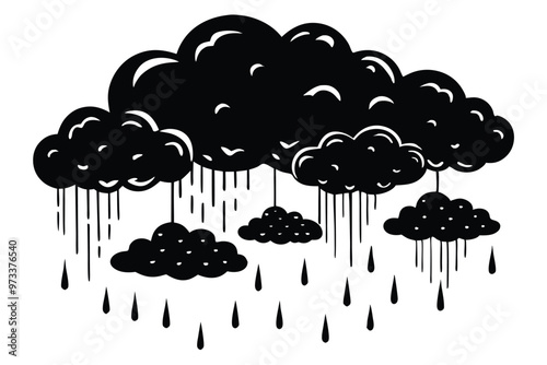 Cloud with rain drop. Outline and silhouette vector illustration isolated on white background. Weather icon. Cloud and raindrops
