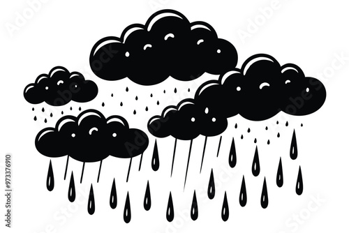 Cloud with rain drop. Outline and silhouette vector illustration isolated on white background. Weather icon. Cloud and raindrops