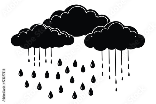 Cloud with rain drop. Outline and silhouette vector illustration isolated on white background. Weather icon. Cloud and raindrops