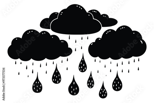 Cloud with rain drop. Outline and silhouette vector illustration isolated on white background. Weather icon. Cloud and raindrops