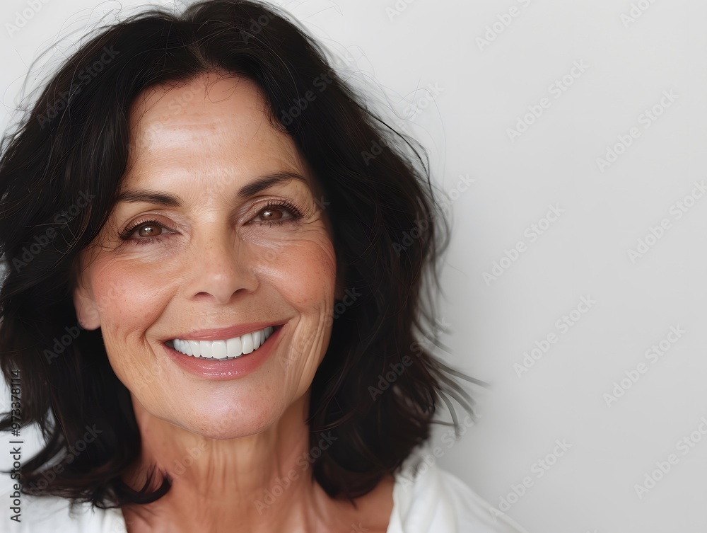 Happy confident mature woman with natural skin healthy on white background Happy confident mature woman with natural skin healthy on white background