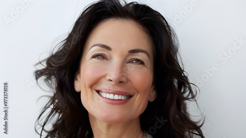 Happy confident mature woman with natural skin healthy on white background