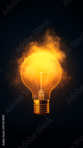 A glowing light bulb with smoke emanating from it, symbolizing inspiration and new ideas.