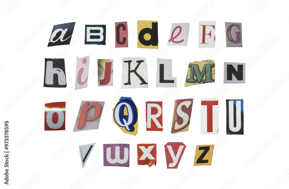 Set of cut-out English alphabet from magazines on a transparent background, retro y2k style Set of cut-out English alphabet from magazines on a transparent background, retro y2k style