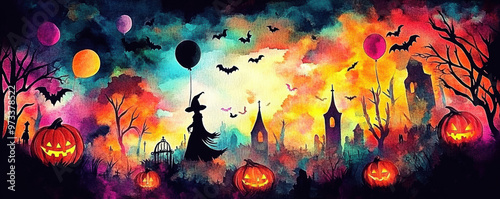 abstract and colorful beautiful illustration of halloween themed scene

