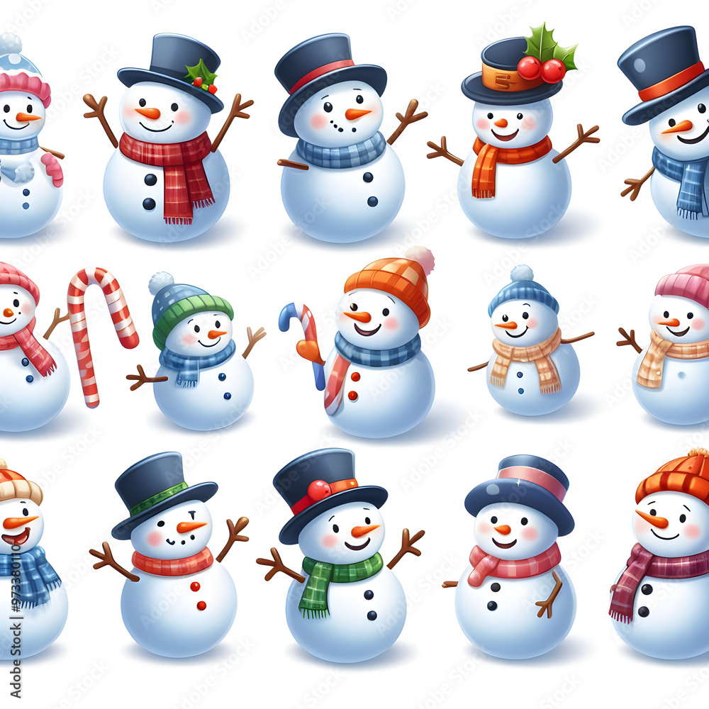 Festive Snowmen Collection, Snowmen designs, Snowmens in a line Festive Snowmen Collection, Snowmen designs, Snowmens in a line
