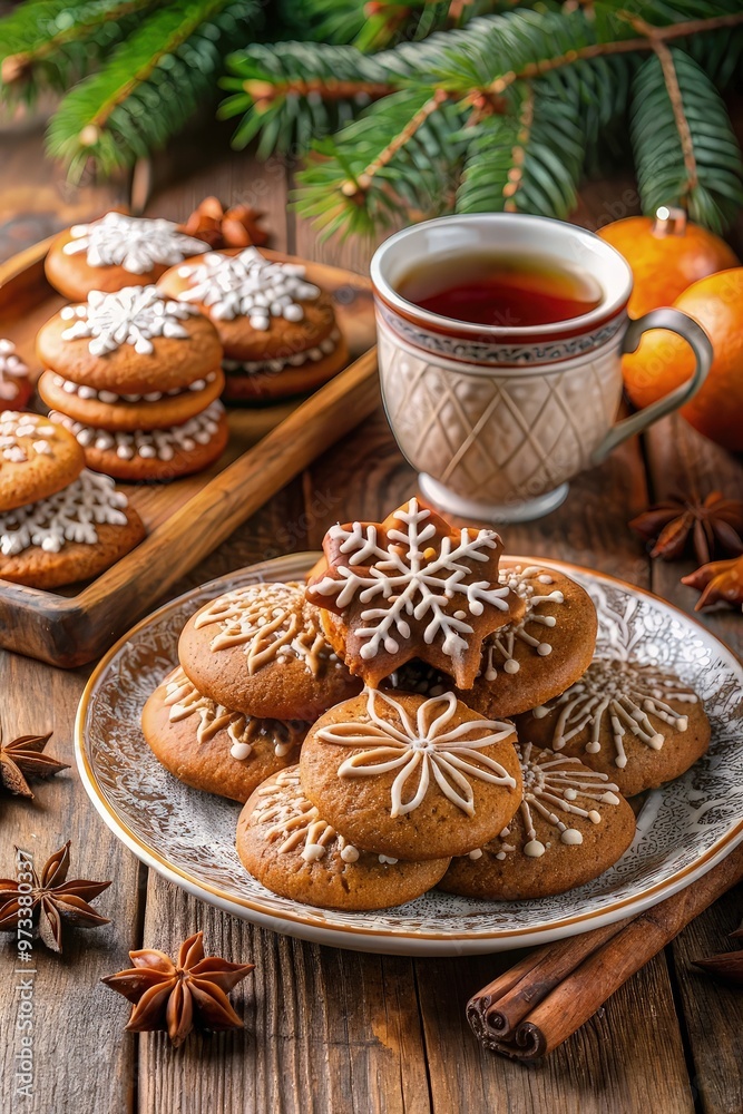 Collection of Christmas cookies isolated. Gingerbread cookies covered with colored glaze and decorated with sprinkles. Idea for Christmas banner, poster, sticker, postcard, etc Collection of Christmas cookies isolated. Gingerbread cookies covered with colored glaze and decorated with sprinkles. Idea for Christmas banner, poster, sticker, postcard, etc