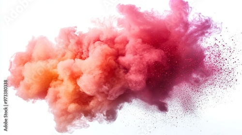 Colorful pink red rainbow smoke paint explosion, color fume powder splash, motion of liquid ink dye in water isolated on white background