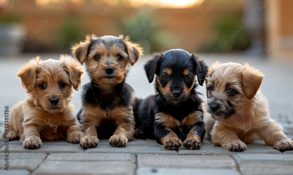 A group of playful and adorable puppies enjoying playtime A group of playful and adorable puppies enjoying playtime