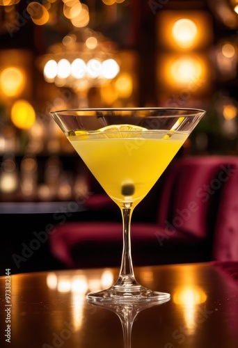 elegant martini glass set softly blurred cocktail lounge capturing sophistication style, sophisticated, stylish, drink, bar, beverage, party, nightlife