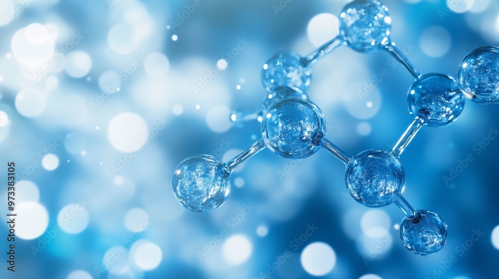 Blue transparent molecule model over blue Blue transparent molecule model over blue