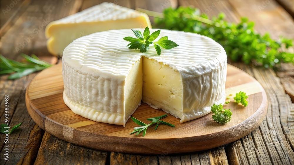 Cheese collection, piece of round fresh smoked goat cheese close up Cheese collection, piece of round fresh smoked goat cheese close up