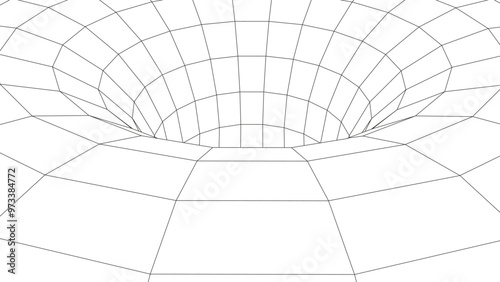 Futuristic abstract texture of frame wormhole. 3D portal hole grid on the white background. For website and banner design. Big data visualization. Vector illustration.