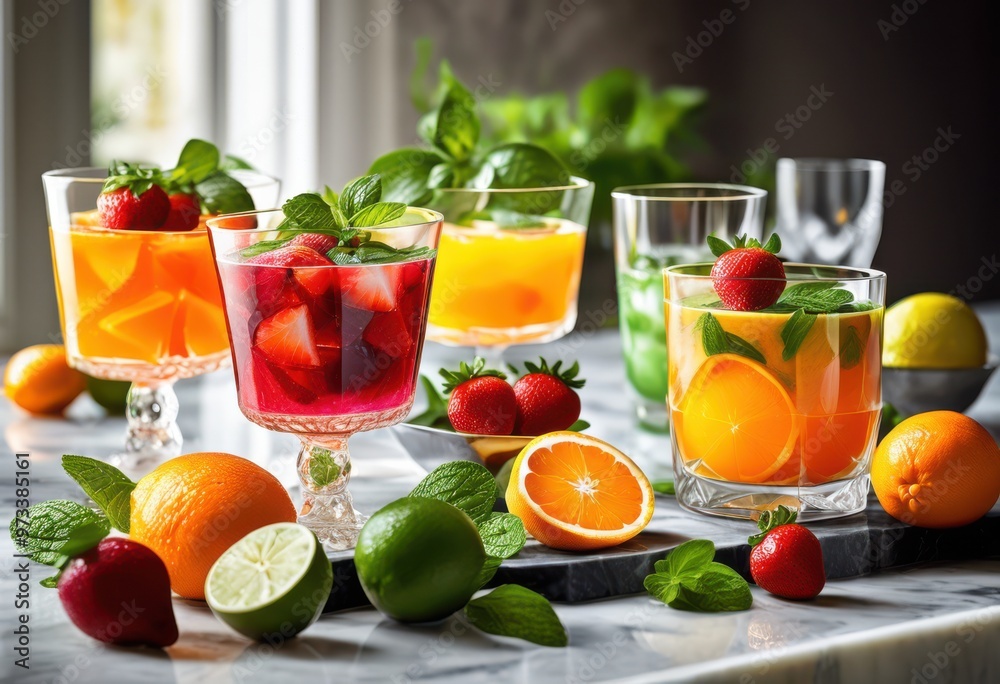 colorful beverage ingredients displayed elegant surface creating stylish inviting arrangement, drink, cocktail, glass, table, decor, presentation, style colorful beverage ingredients displayed elegant surface creating stylish inviting arrangement, drink, cocktail, glass, table, decor, presentation, style