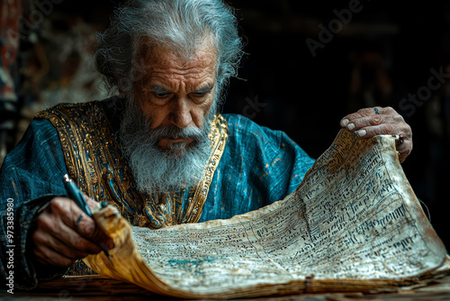 A linguist deciphering ancient scripts and languages, uncovering lost knowledge and cultural heritage. Concept of linguistic expertise and historical research.