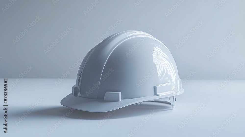 A compact white hard hat with a minimalist design, displayed on a white background, demonstrating its efficiency in providing safety and protection during construction activities. A compact white hard hat with a minimalist design, displayed on a white background, demonstrating its efficiency in providing safety and protection during construction activities.