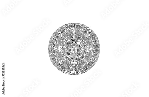 black mayan calendar aztec shield on white background photo