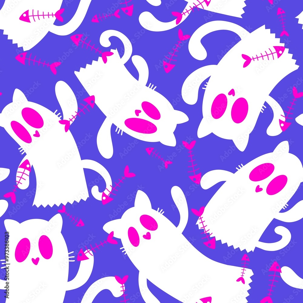 Halloween ghost seamless cartoon cats pattern for wrapping paper and fabrics Halloween ghost seamless cartoon cats pattern for wrapping paper and fabrics
