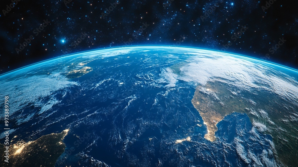 Fototapeta premium A breathtaking satellite view of Earth showcasing the diverse continents and vast blue oceans, highlighting the beauty and complexity of our planet's natural geography.