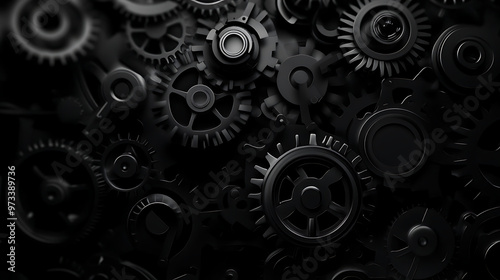 Wallpaper Mural A close-up of a complex system of interlocking gears, creating a mesmerizing pattern of black metal. Torontodigital.ca