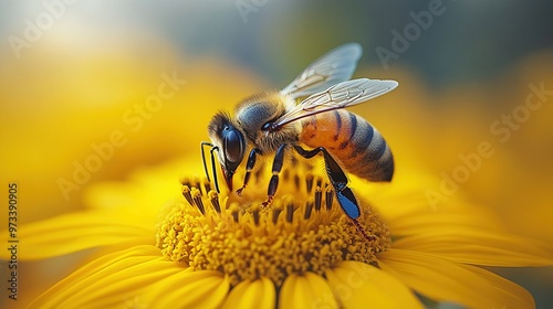 Close-up of a bee on a sunflower representing nature photo