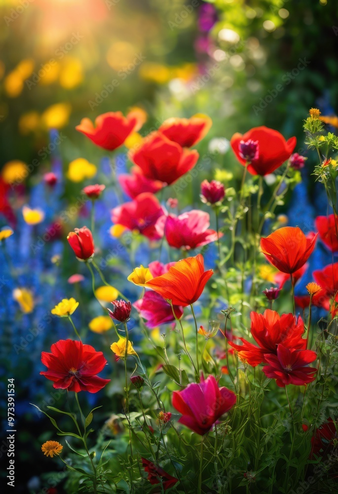 Obraz premium luminous floral arrangements showcasing vibrant colors open spaces abundant natural light, flowers, blooms, petals, design, beauty, nature, garden, decor