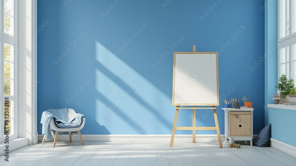 Fototapeta premium Bright and Cosy Children's Room with Playful Decor and Blue Tones