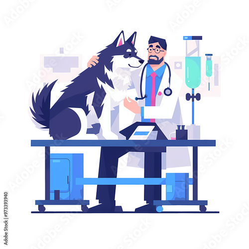 veterinarian taking care of Siberian husky dog photo