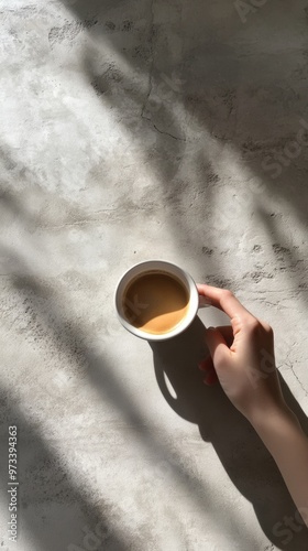 Peaceful Moment with a Cup of Coffee on a Cement Tabletop