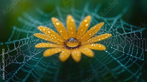 Glistening raindrops on a spider web photo