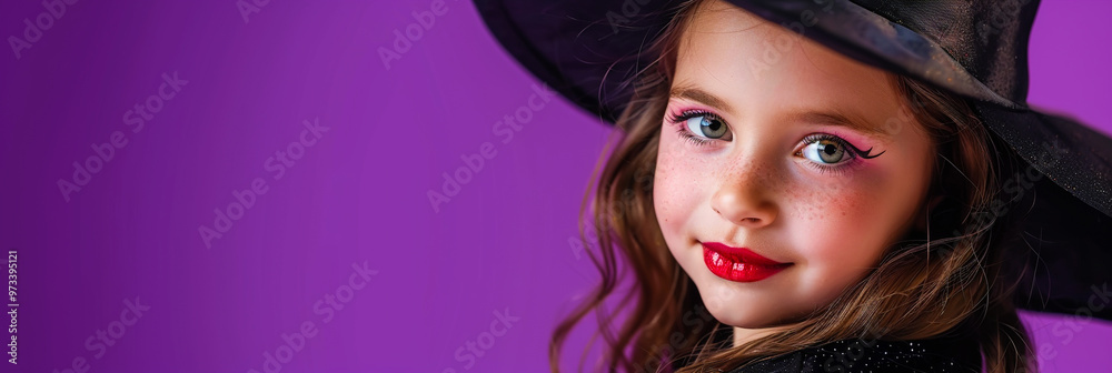 Girl dressed as cute witch for Halloween party. Girl dressed as cute witch for Halloween party.