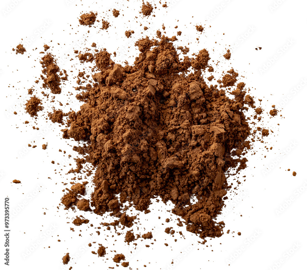 Top view photo of natural textured cocoa powder in white or transparent background.Bitter cocoa powder . Textured background. Top view photo of natural textured cocoa powder in white or transparent background.Bitter cocoa powder . Textured background.