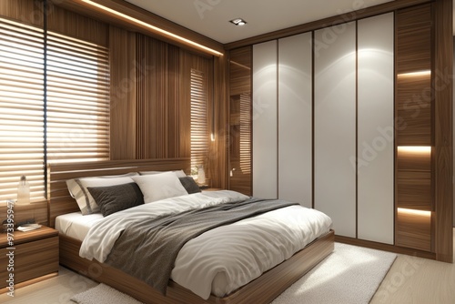 Luxurious Master Bedroom with Modern Design and Elegant Wardrobe