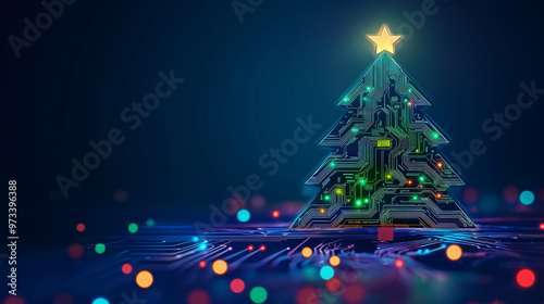christmas tree with lights , technological style 