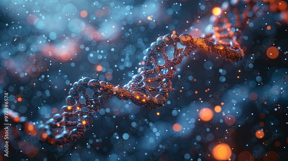 DNA Double Helix, Glowing in Blue and Orange Lights DNA Double Helix, Glowing in Blue and Orange Lights