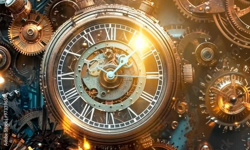 Wallpaper Mural Steampunk collage with mechanical gears, clocks, and Victorian imagery, Video Torontodigital.ca