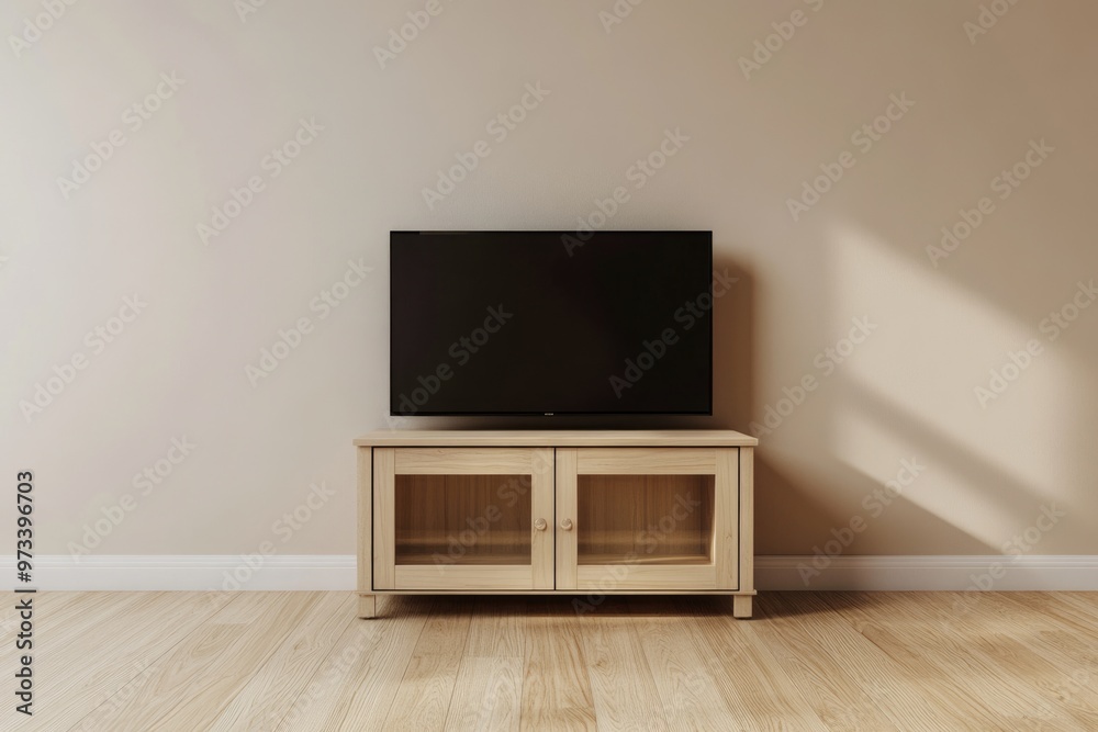 Modern TV Cabinet in Stylish Minimal Room with Wooden Floor Modern TV Cabinet in Stylish Minimal Room with Wooden Floor