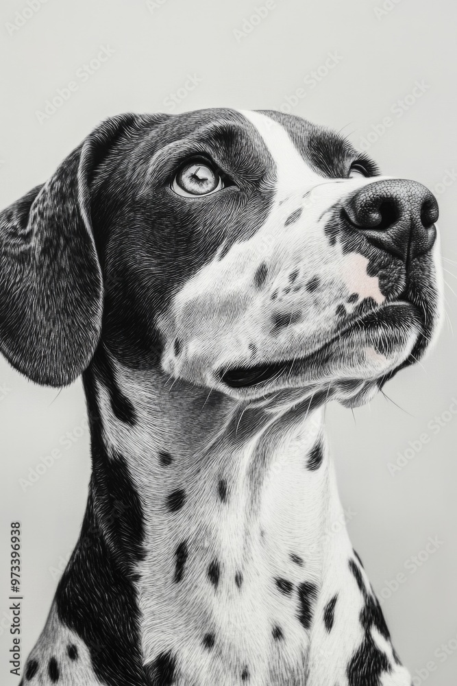 An Elegant portrait of a Dalmatian Dog depicted in a striking monochrome style artwork An Elegant portrait of a Dalmatian Dog depicted in a striking monochrome style artwork