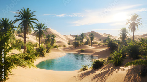 Desert Oasis with Palm Trees