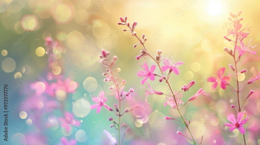 Summer sticky catchfly with selective focus and soft bokeh card background Summer sticky catchfly with selective focus and soft bokeh card background