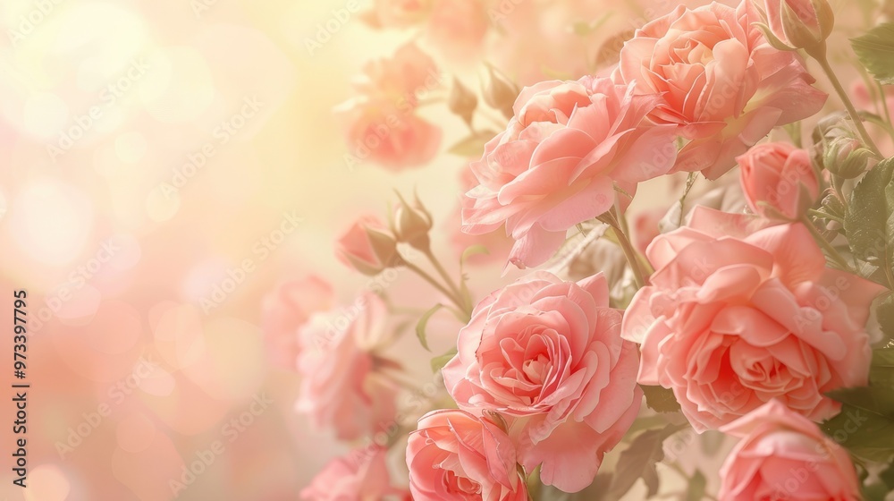 Soft pastel backdrop adorned with flowering roses Perfect for spring or summer with room for text Soft pastel backdrop adorned with flowering roses Perfect for spring or summer with room for text