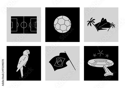 Illustration Brazil Football ball football stadium Maracanã Rio de Janeiro Ipanema Flag parrot Maritaca. See more on our profile photo